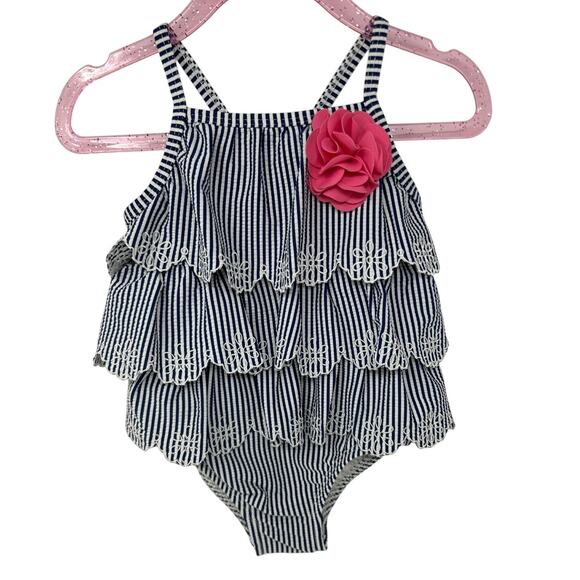 Little Me Navy Stripe Ruffle Swimsuit - 24 Months - NWT - Picture 1 of 5